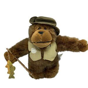 Vtg Fisherman Monkey Gorilla Plush Fish Pole MTY International Animal 10"